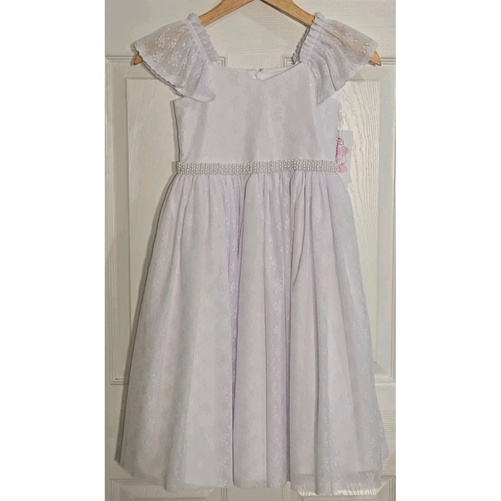 Bonnie Jean Communion Dress 6X Flutter Sleeve Flower Girl White Lace NEW